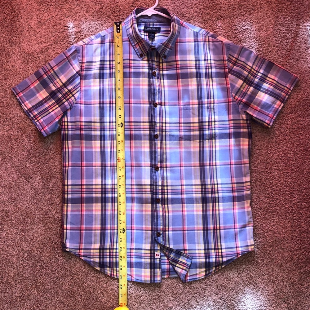 Lands End Mens L 100% cotton button down short sleeve shirt
